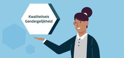 Illustratie van een vrouw met de tekst kwaliteitseis gendergelijkheid